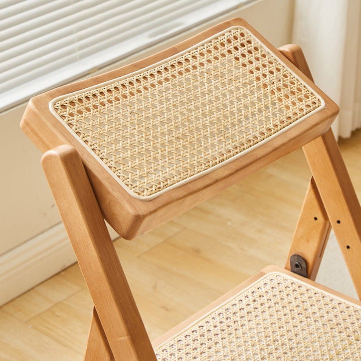 Silla de comedor vintage tradicional cuadrada de ratán PE y madera de caucho con respaldo para comedor 