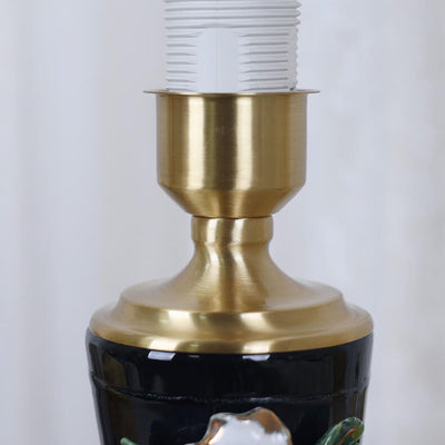 Vintage European Ceramic Floral Pleated Fabric 1-Light Table Lamp