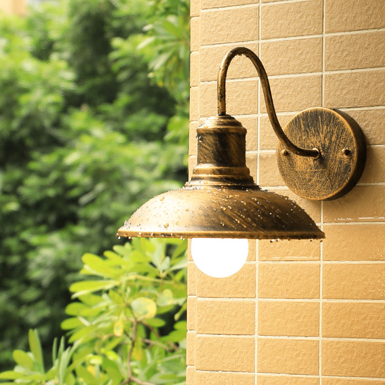 Zeitgenössische Industrielle Gebogene Stange Runde Topf Deckel Eisen 1-Licht Wandleuchte Lampe Für Outdoor Terrasse 
