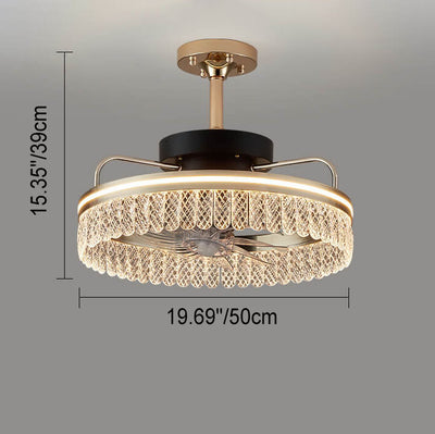 Modern Light Luxury Gold Crystal Round LED Downrods Ceiling Fan Light