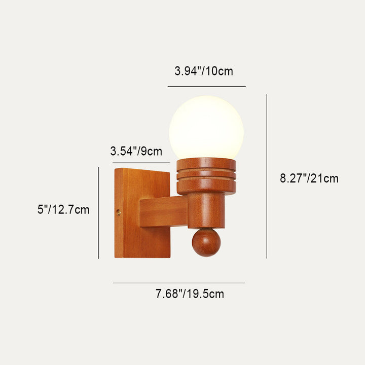 Traditionelle Vintage Holz Balken Glas Ball Schatten 1-Licht Wand Leuchte Lampe für Wohnzimmer 