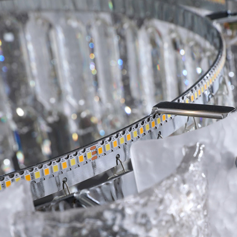 Traditionelle französische runde Ripple-Metallkristallglas-LED-Kronleuchter für Wohnzimmer 