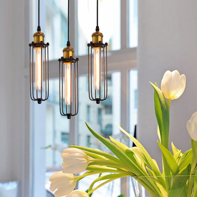 Suspension Luminaire 1-Lumière en Aluminium Fer Fil Cylindre Vintage Traditionnel pour Salon 
