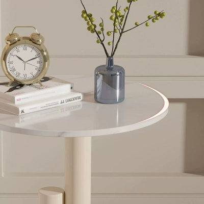 Zeitgenössischer kreativer runder Zylinder-Orb-Felsplatte-Kaffeetisch aus Kohlenstoffstahl für das Wohnzimmer 