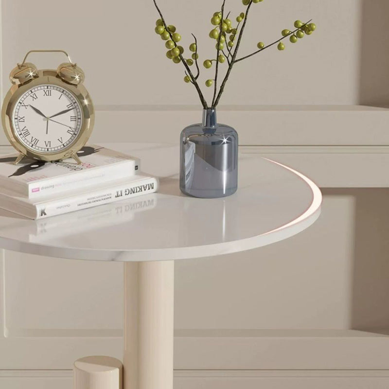 Zeitgenössischer kreativer runder Zylinder-Orb-Felsplatte-Kaffeetisch aus Kohlenstoffstahl für das Wohnzimmer 