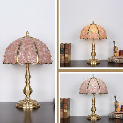 Modern Luxury Umbrella Half Circle Full Copper Crystal 1-Light Table Lamp For Bedroom