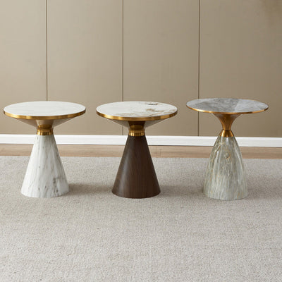 Table d'appoint moderne de luxe à base conique en pierre de roche et acier au carbone à 1 pied pour salon 