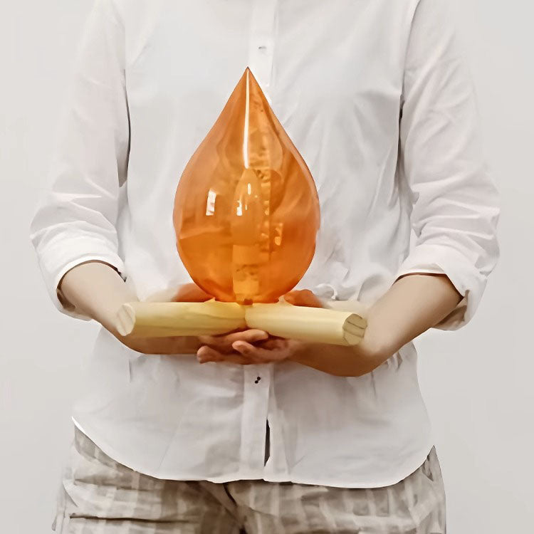Modern Art Deco Fire Wood Glass 1-Light Table Lamp For Living Room