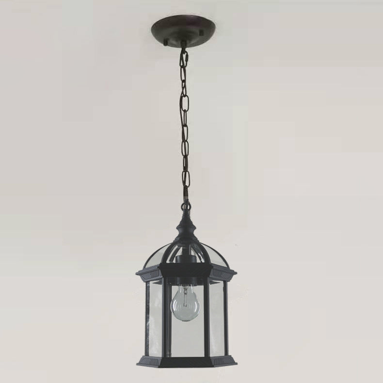 Lanterne suspendue extérieure moderne minimaliste à colonne hexagonale en aluminium et verre avec 1 lumière pour jardin 