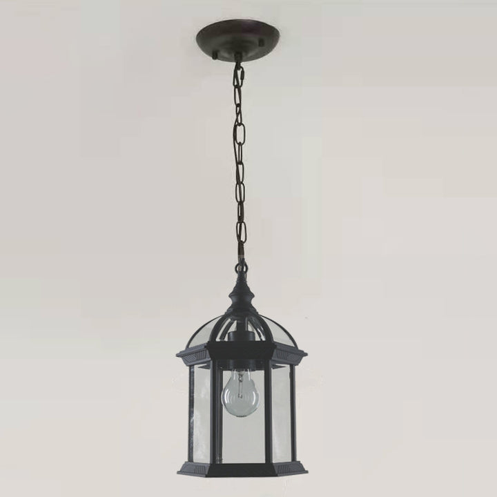 Lanterne suspendue extérieure moderne minimaliste à colonne hexagonale en aluminium et verre avec 1 lumière pour jardin 