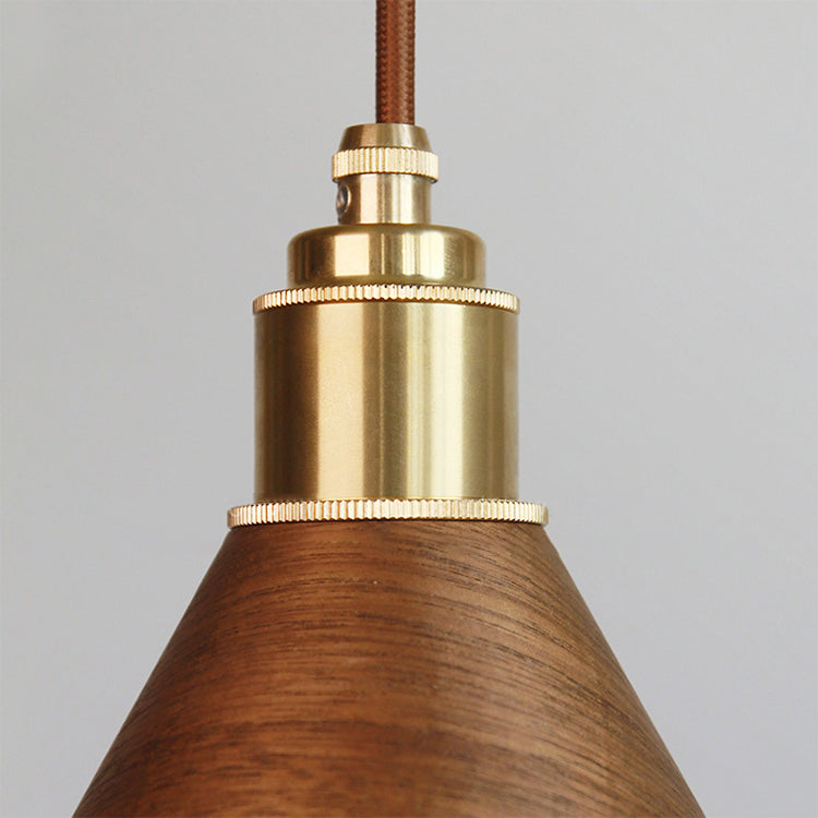 Modern Minimalist Solid Wood Cone Copper 1-Light Pendant Light For Living Room