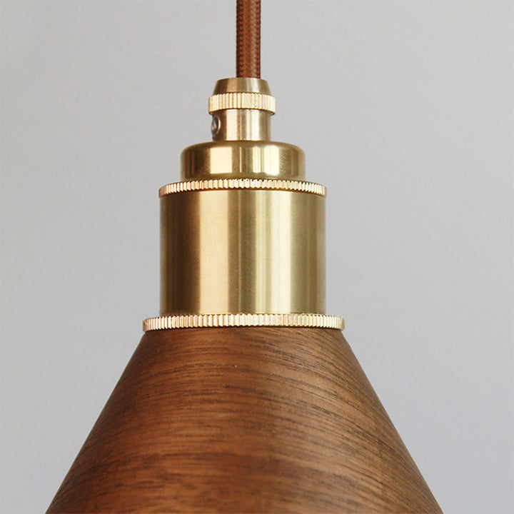 Modern Minimalist Solid Wood Cone Copper 1-Light Pendant Light For Living Room