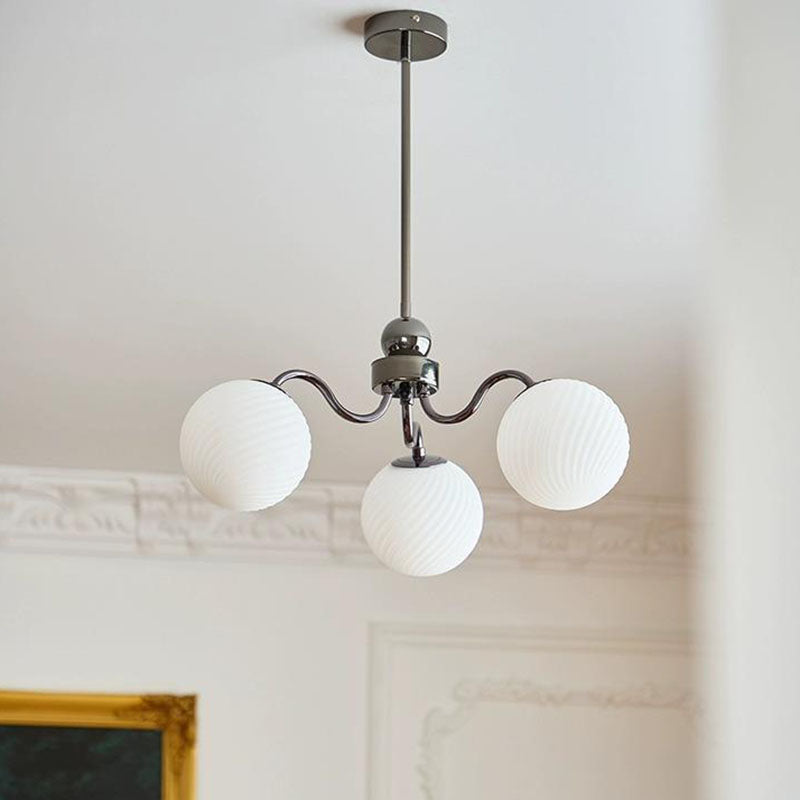 Contemporary Scandinavian Round Ball Iron Glass 3/5/8 Light Chandelier For Living Room