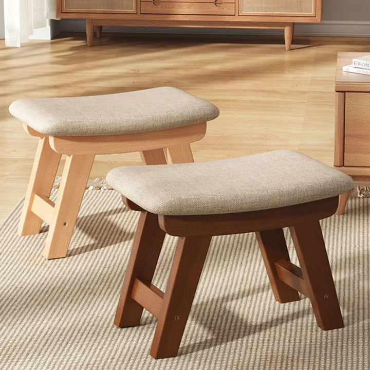 Moderner minimalistischer quadratischer Schuhbank-Hocker aus Kautschukholz mit Baumwoll-Leinen-Kissen für das Wohnzimmer 