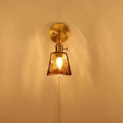 Traditionelle Vintage Messing Bernstein Quadrat Glas Schatten 1-Licht Wand Leuchte Lampe für Wohnzimmer 