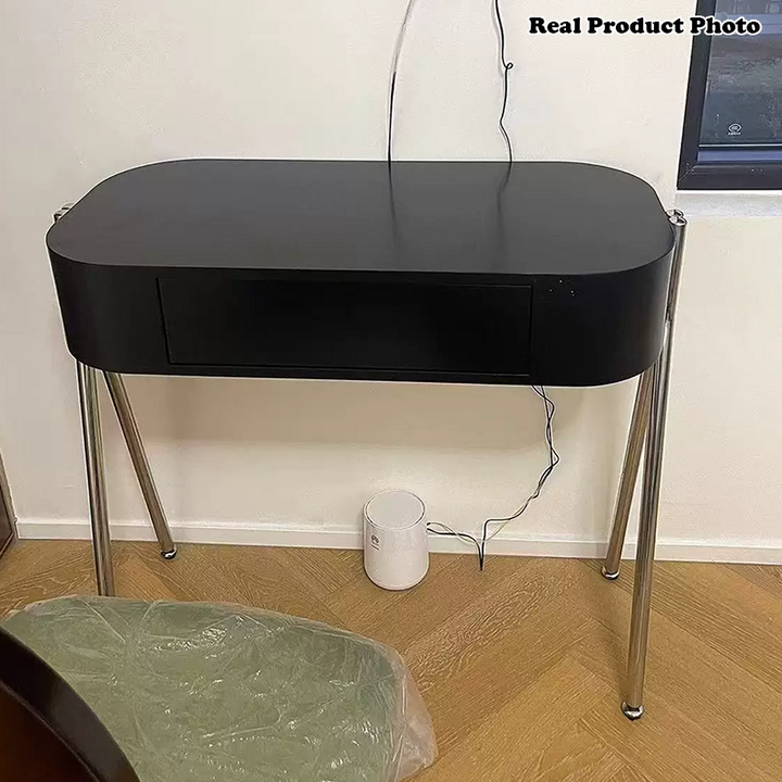 Coiffeuse et tabouret rectangulaires en MDF et acier inoxydable, style moderne minimaliste, à 1 tiroir, pour chambre à coucher 