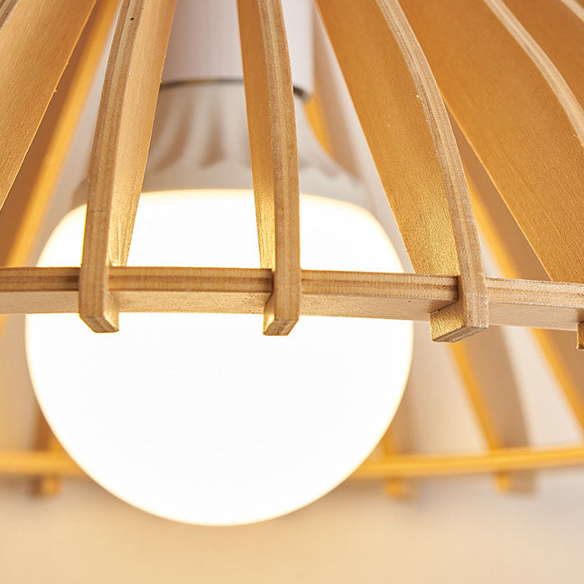 Japanischer Wabi-Sabi Stil Walnuss Konisch Hohl 1-Licht Pendelleuchte 