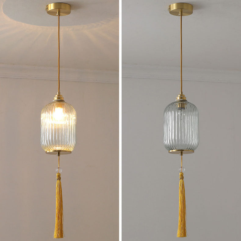 Lámpara colgante de 1 luz con vidrio de cobre esférico de linterna china tradicional para dormitorio 