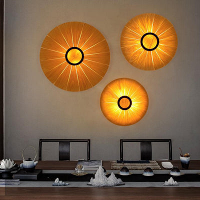 Traditional Vintage Round Disc Wood Veneer 1-Light Wall Sconce Lamp For Dining Room