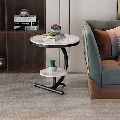 Table d'appoint ronde en marbre minimaliste moderne à 2 niveaux pour salon 