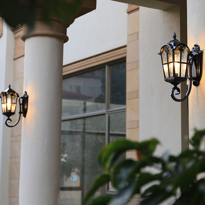 Cilindro de vidrio de aluminio impermeable tradicional europeo con ondas para lámpara de pared de 1 luz para patio exterior 