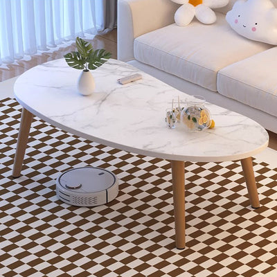 Mesa de café de madera con forma ovalada de mango minimalista moderna para sala de estar 