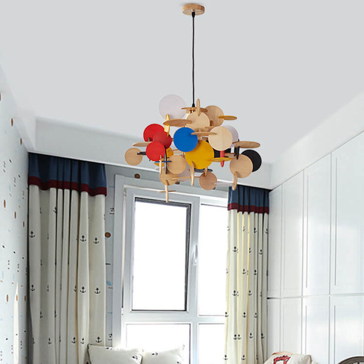 Nordic Creative Round Building Blocks Solid Wood 1-Light Pendant Light