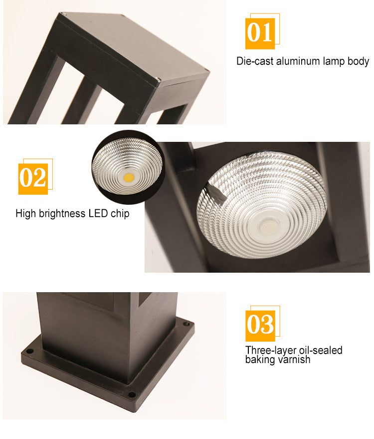 Luz de paisaje de césped LED de columna geométrica cuadrada hueca minimalista moderna para patio exterior 