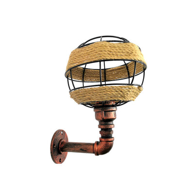 Industrial Hemp Rope Weaving Iron Sphere 1-Light Wall Sconce Lamp