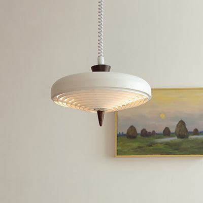 Suspension Luminaire Contemporain en Bois Massif Nordique avec Soucoupe Volante en Fer à 1 Lumière pour Salle à Manger 