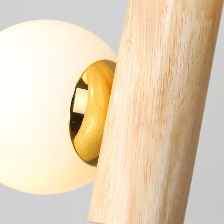 Traditional Japanese Metal Rubber Wood Walnut Glass Cylinder Strip Ball 2-Light Wall Sconce Lamp For Bedside