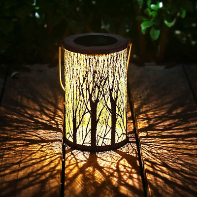 Modern Art Deco Solar Cylinder Skeleton Lantern Iron LED Outdoor Landscape Light For Garden