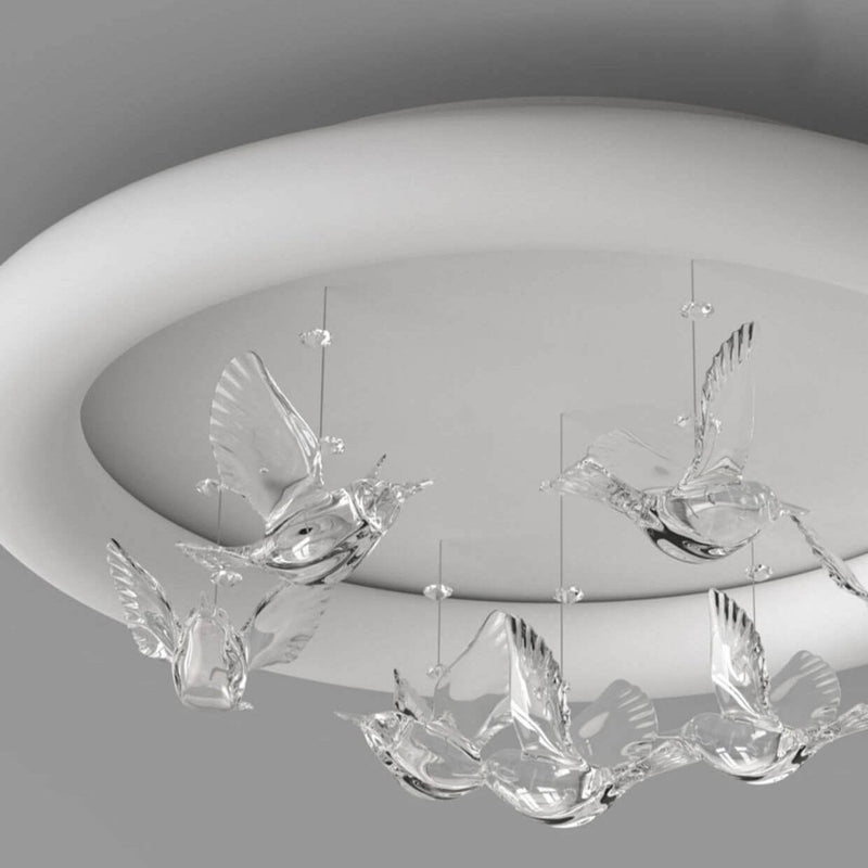 Zeitgenössische nordische runde Vogel Eisen Acryl LED Deckenleuchte für Schlafzimmer 