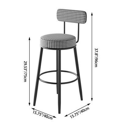 Tabouret de bar contemporain nordique rond en lin de coton rembourré avec dossier et repose-pieds pour salle à manger 