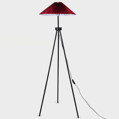 Nordic Modern Pleated Canvas Shade Iron Tripod 1-Light Standing Floor Lamp