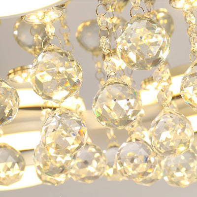 Luminaire de plafond LED moderne en fer avec abat-jour en acrylique en forme de cercle et cristal pour salon 