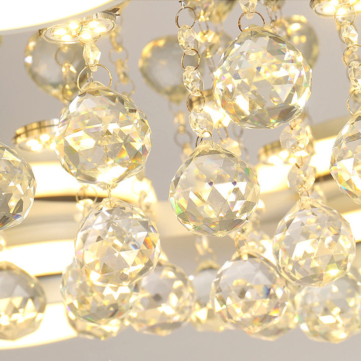 Luminaire de plafond LED moderne en fer avec abat-jour en acrylique en forme de cercle et cristal pour salon 