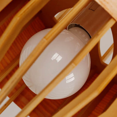 Modern Minimalist Wooden Birdcage Design 1- Light Pendant Light