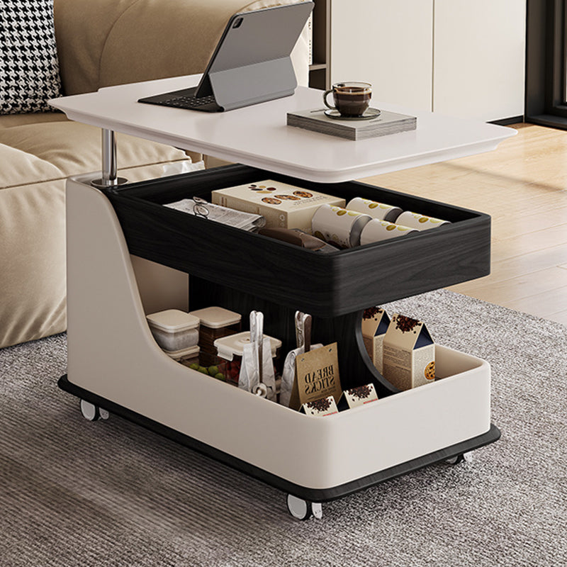 Table de bout en bois rectangulaire rétro contemporain avec plateau à 4 rangements amovibles pour salon 