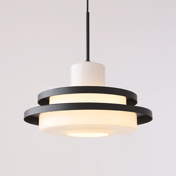 Traditional Vintage Round Cylinder Glass Iron 1-Light Pendant Light For Living Room