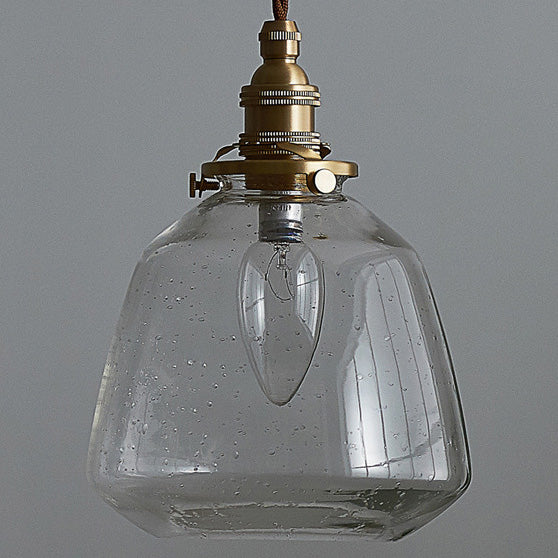 Traditional Japanese Brass Glass Air Bubble Round Terete 1-Light Pendant Light For Dining Room