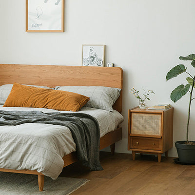Table de chevet contemporaine rétro carrée en bois massif à 2 tiroirs pour chambre 