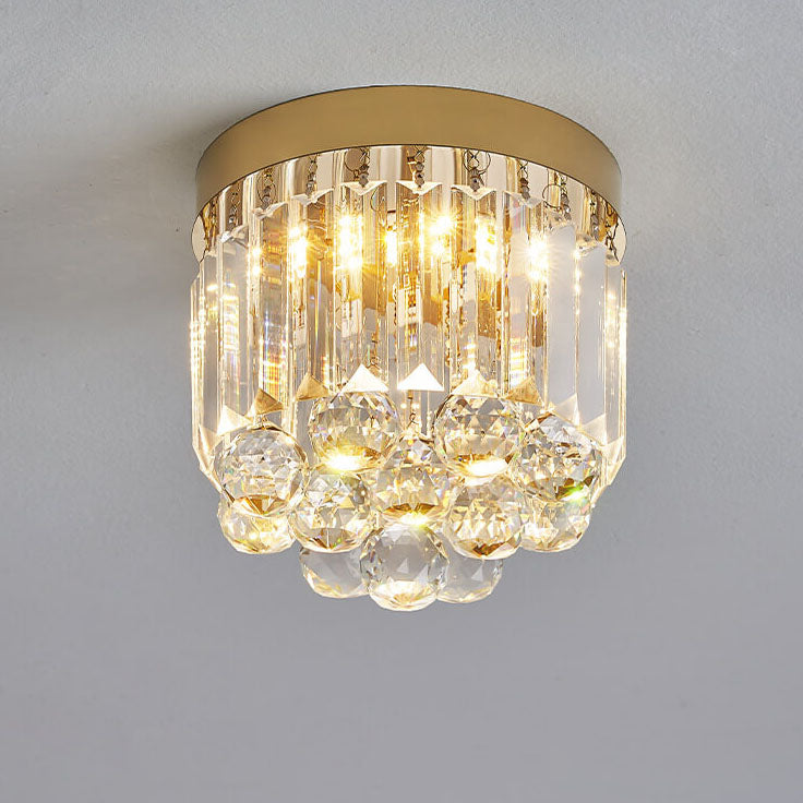 Modern Luxury Stainless Steel Dazzling Prismatic Crystal LED Flush Mount Ceiling Light For Hallway