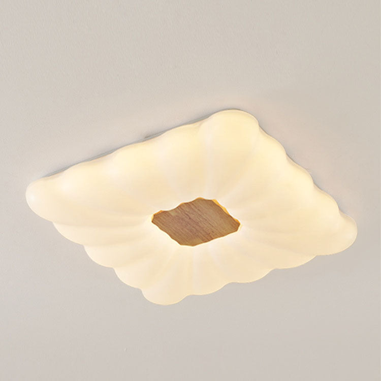 Moderno rectángulo de crema de madera de caucho hierro acrílico LED luz de techo empotrada 
