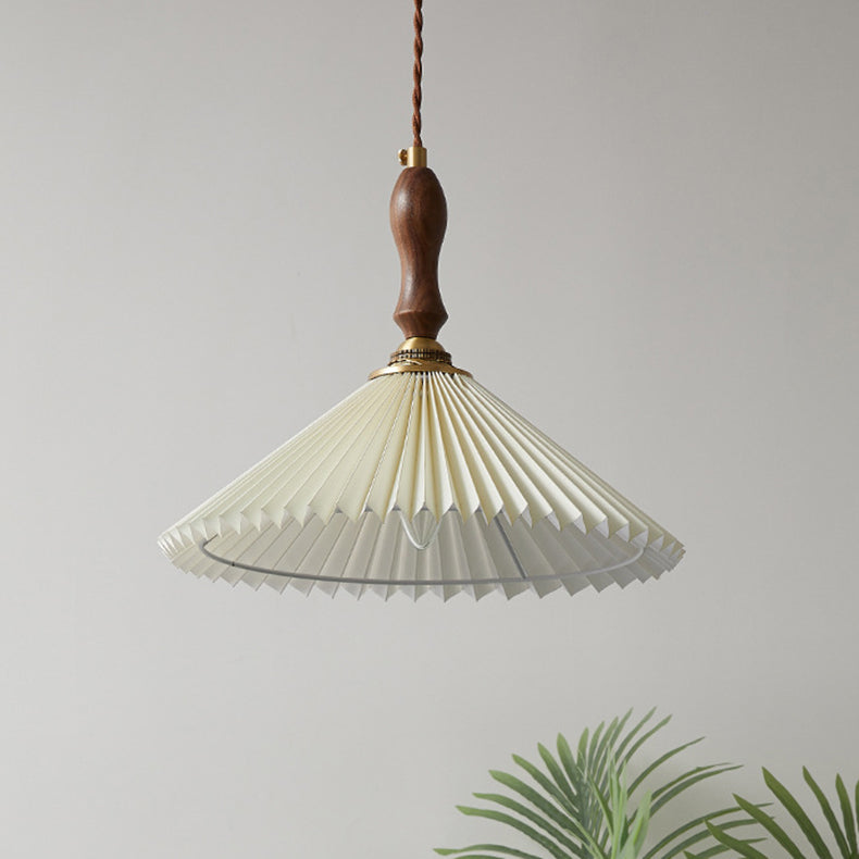 Lámpara colgante cónica de tela plisada vintage de 1 luz 