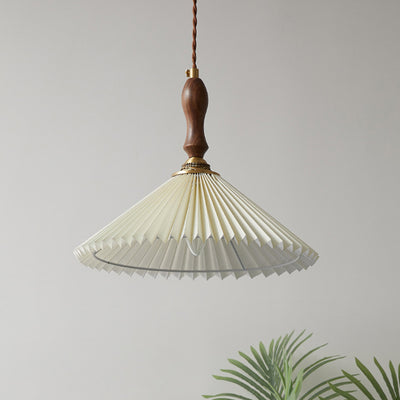 Vintage 1-Light Pleated Fabric Conical Pendant Light