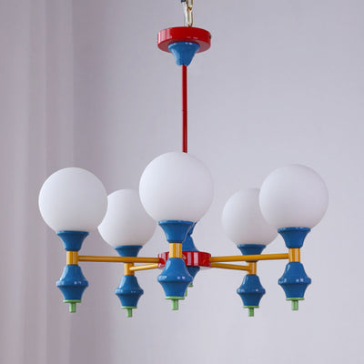 Zeitgenössischer nordischer Kronleuchter mit Eisenrahmen und Glaskugelschirm, 3/5 Lichter, für Wohnzimmer 