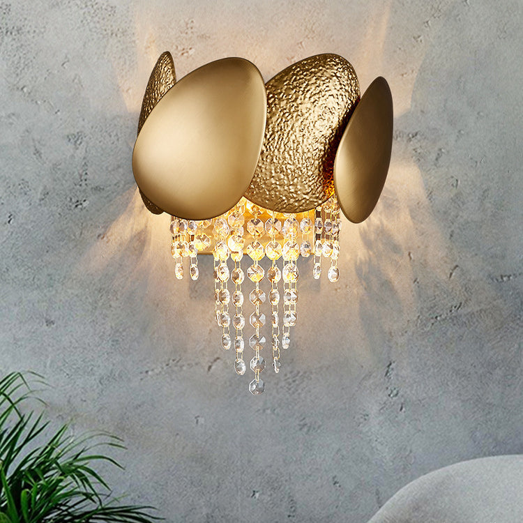 Applique murale contemporaine de luxe en cristal de fer à deux lumières de forme ovale irrégulière pour salon 