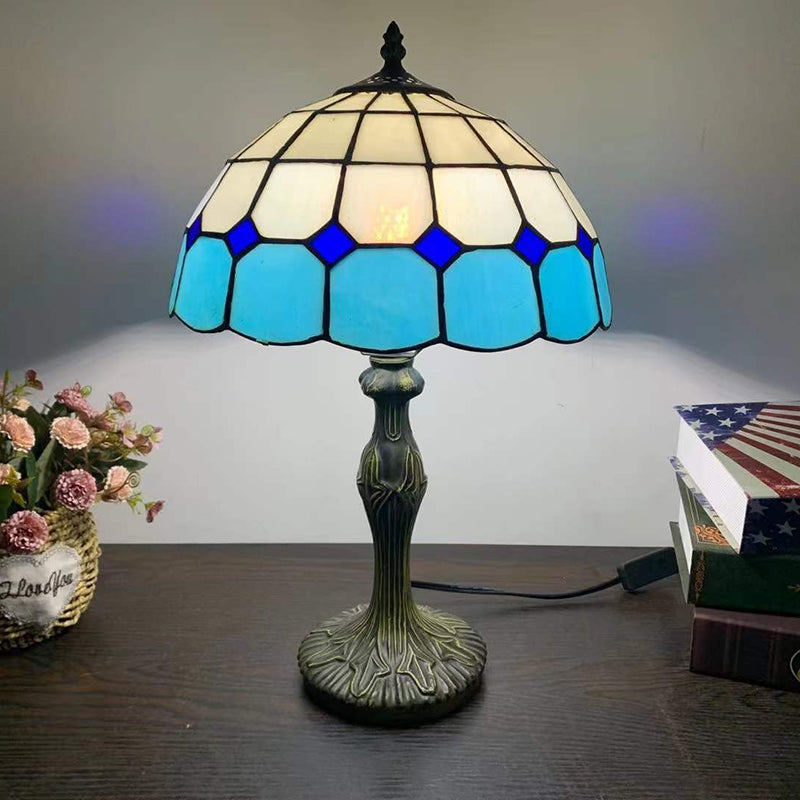 Traditional Tiffany Stained Glass Dome Aolly Base 1-Light Table Lamp For Home Office