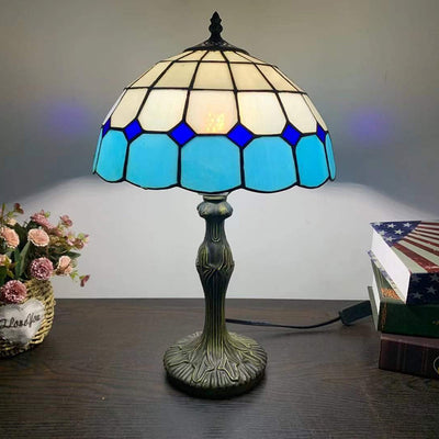 Traditional Tiffany Vintage Stained Glass Dome Aolly Base 1-Light Table Lamp For Home Office